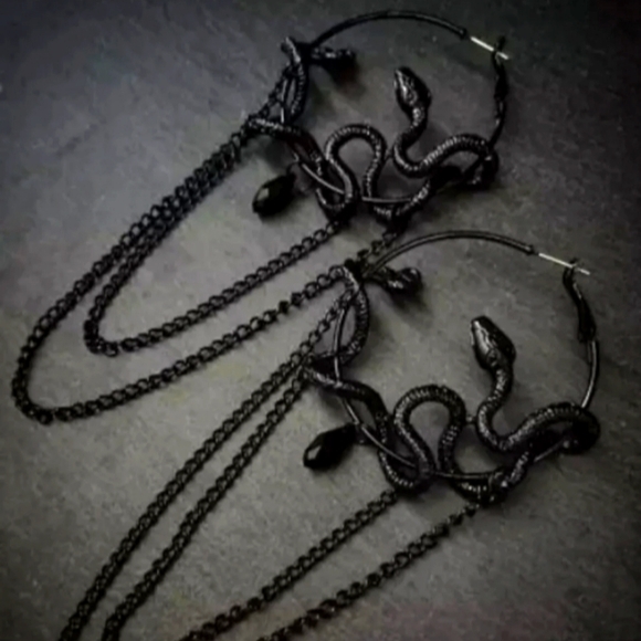 Jewelry - Solid black metal serpent earrings